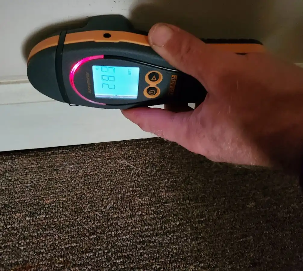 Moisture detection at baseboard during Sewage Cleanup & Sanitation in Carencro